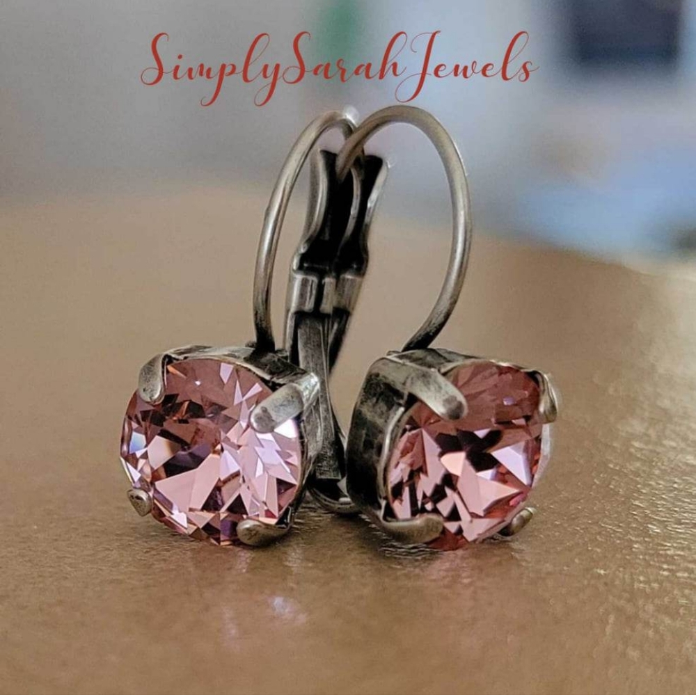 Austrian Crystal Earrings in Antique Silver